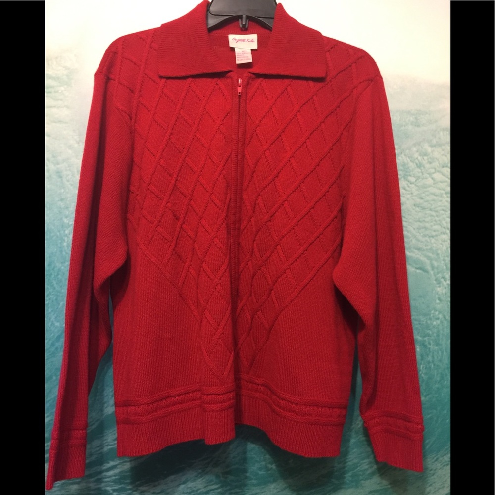 Crystal long sleeve sweater with zippered front